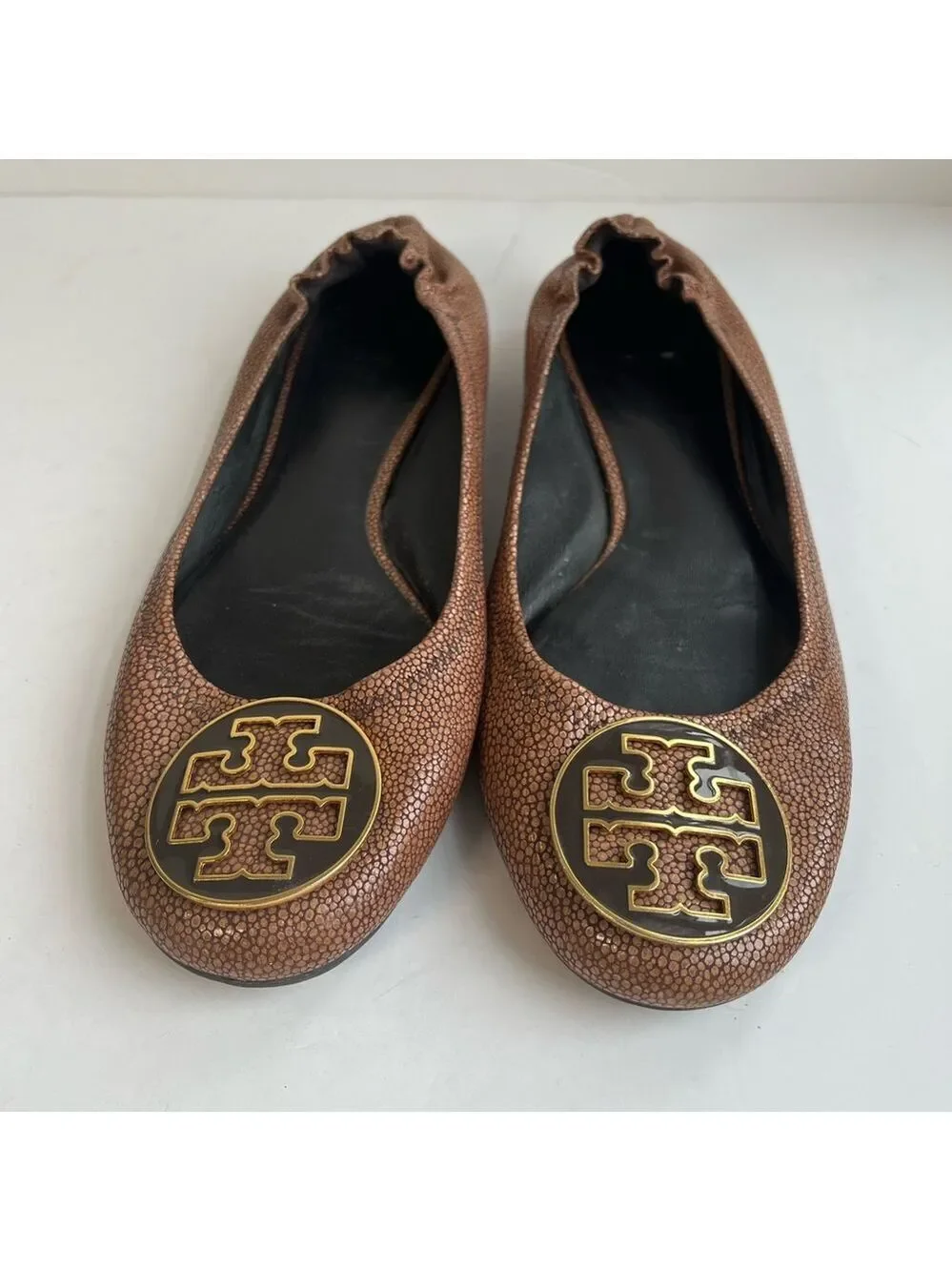 Tory Burch Brown Stingray Embossed Leather Ballet Flats Size 10
